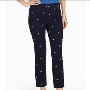 Talbots Women's Embroidered Crab & Lobster Perfect Crop Pants Size 6P Navy EUC